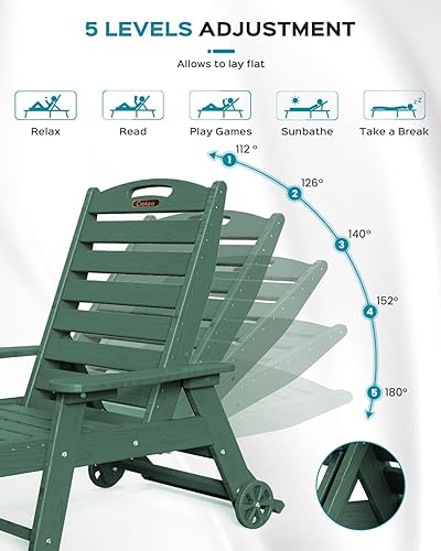 Miniatura 110 de Silla de Descanso para Exteriores, Silla de Descanso Chaise Lounge de Gran Tamaño con 5 Posiciones, HDPE, Silla de Descanso para Patio con Ruedas