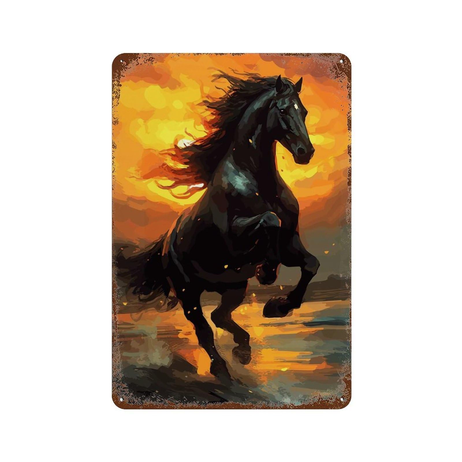 Horse Watercolors Rust Effect Tin Sign 11.8"x7.9", Rustic Home Decor for Cafe, Home Bar And Lounge Decor