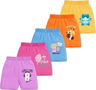 TS LAVI TAVI Girls Cotton Shorts Combo Pack of 5 | Soft Elastic Waist Printed Summer Shorts for Kids | Casual Toddler & Ba... Price In India