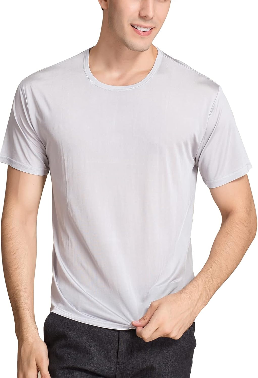 METWAY Mens Silk T Shirt Casual Short Sleeve Crew Neck MulberrySilk Tee Undershirt Super Soft/Breathable Workout Shirt - Image 2