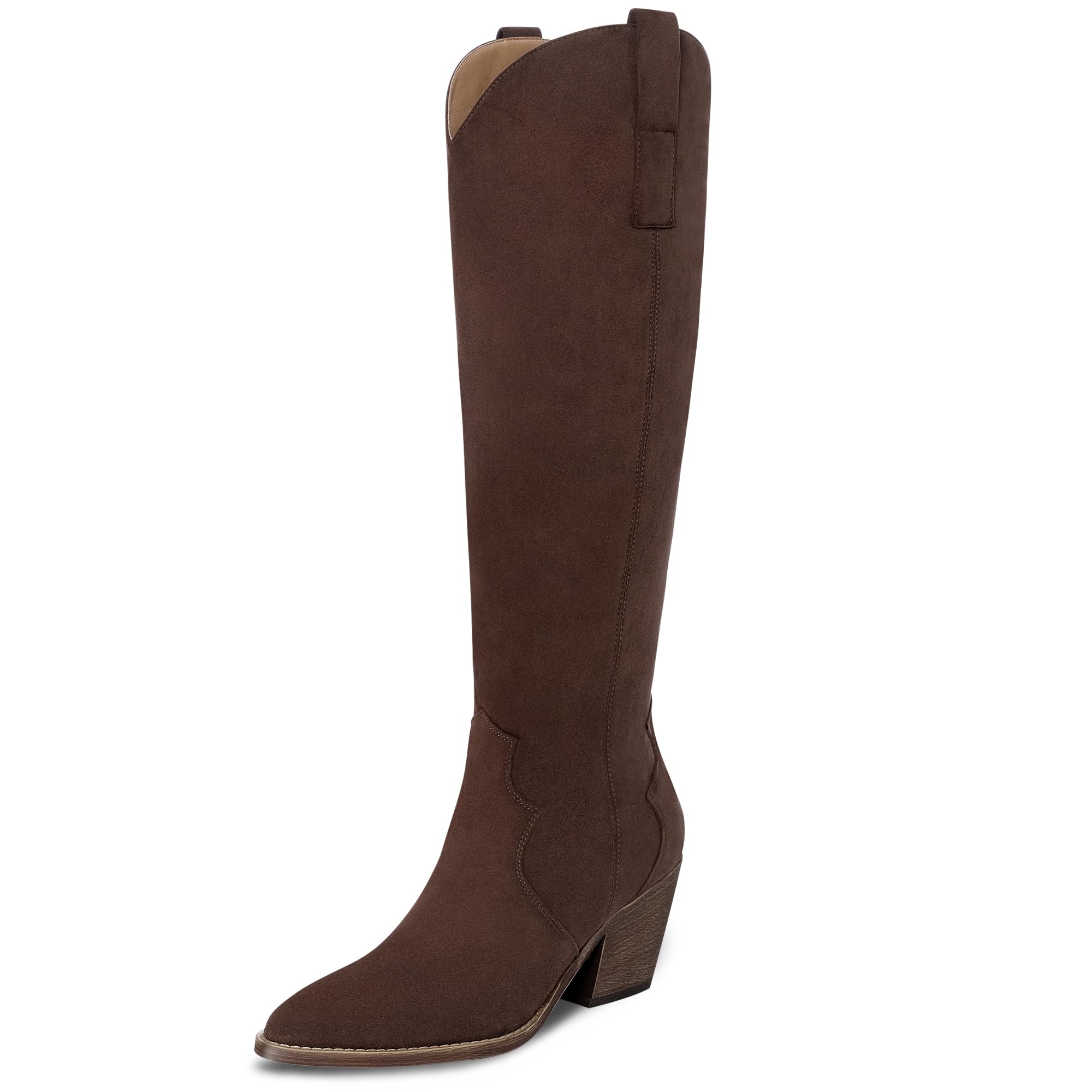 Suede Knee High Boots for Women Tall Fashion Boot with Pointed Toe Chunky Block Heel Suede Side Zipper