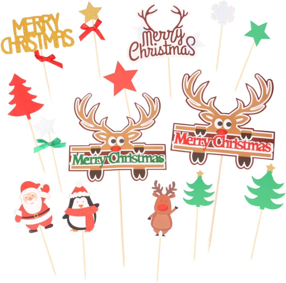 Artibetter 15pcs Xmas Cupcak Topper Dessert Toppers Food Topper Christmas Decor Fruit Decor Wedding Decoration Cake Insert Card Christmas Cake Insert Card Christmas Decoration Top Hat Wooden