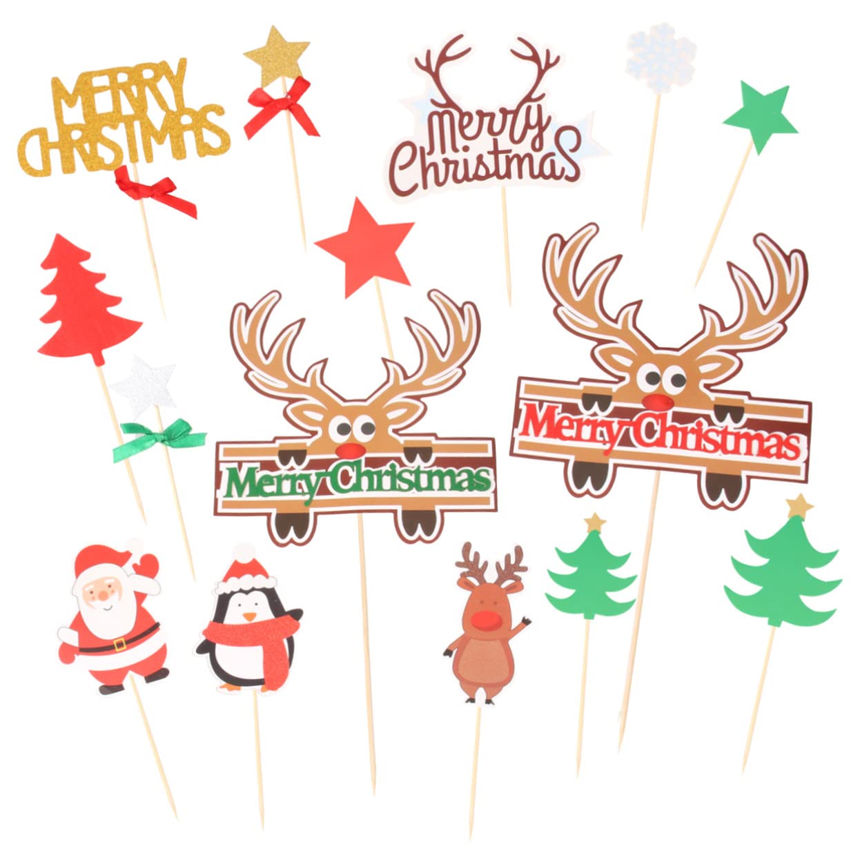 Artibetter 15pcs Xmas Cupcak Topper Dessert Toppers Food Topper Christmas Decor Fruit Decor Wedding Decoration Cake Insert Card Christmas Cake Insert Card Christmas Decoration Top Hat Wooden