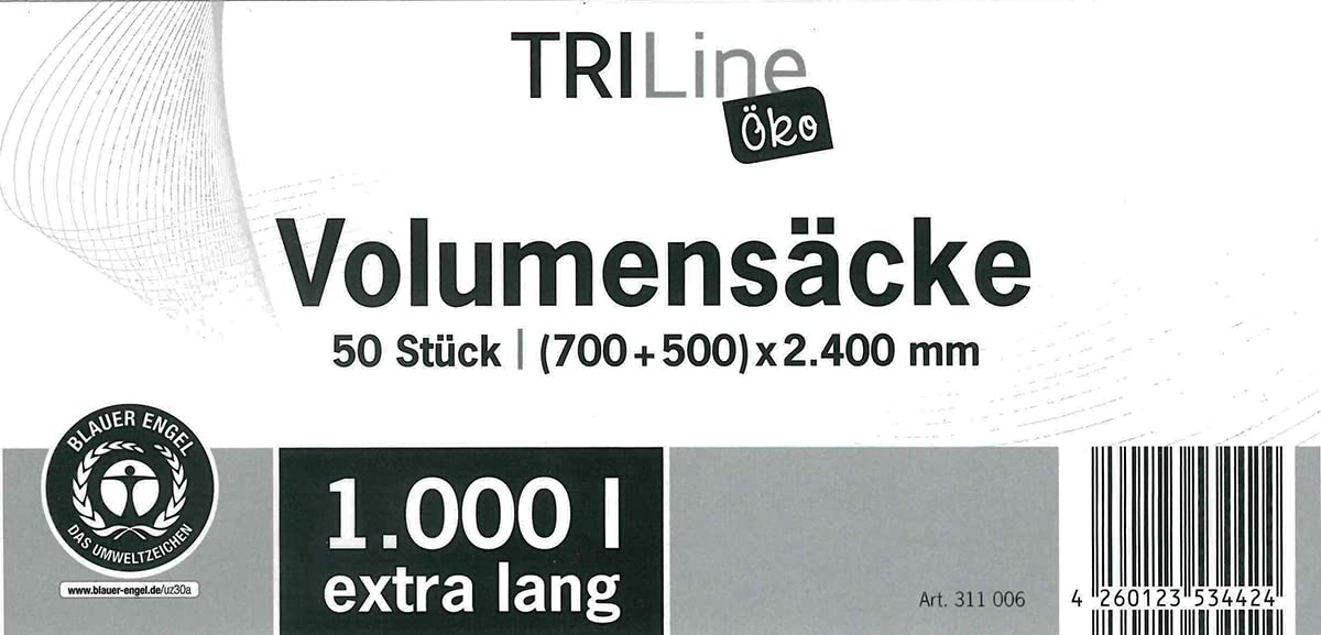 inapa Müllsack/Abfallsack Triline Öko: 1000l, transparent – ✓reißfest ✓belastbar ✓100% recyclingfähig, 50 Sack