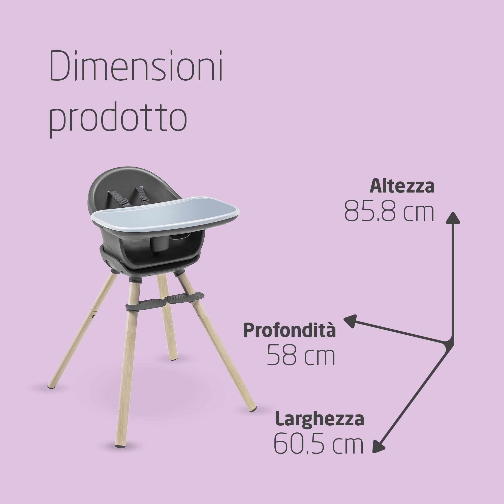 Maxi-Cosi Moa Seggiolone Pappa Evolutivo, 6 Mesi-7 Anni, 0-25 kg, Seggiolone Pappa Bimbi Regolabile, Si Trasforma in Alzasedia, Sgabello e Tavolino con Sedia, Colore Beyond Graphite