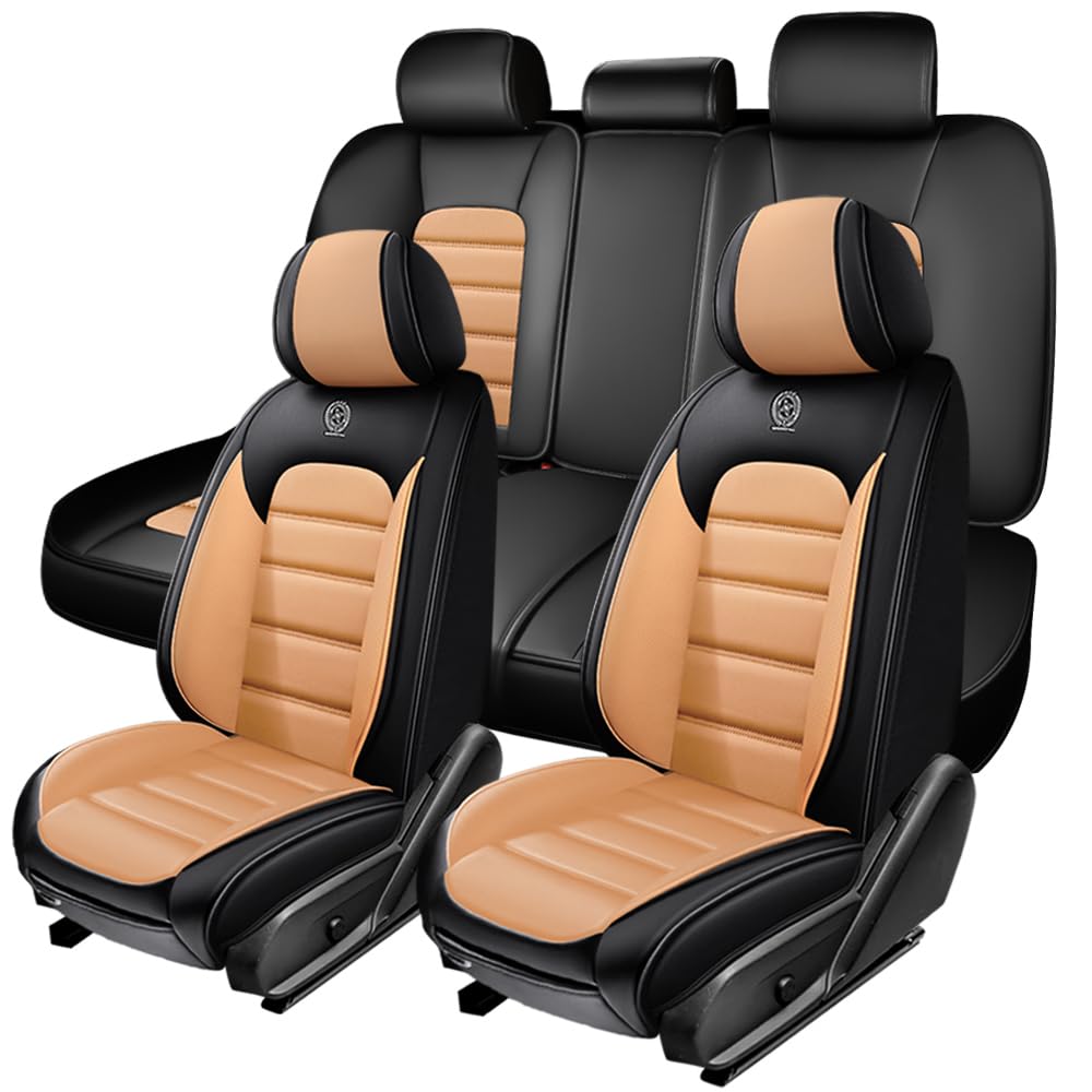5 Seat Covers for Toyota FJ Cruiser 2007-2014,Premium Nappa Leather Car Seat Covers Car Seat Cushions,Waterproof Soft Seat Covers for Cars,Interior Accessories Airbag Compatible（Standard-Black&Orange）