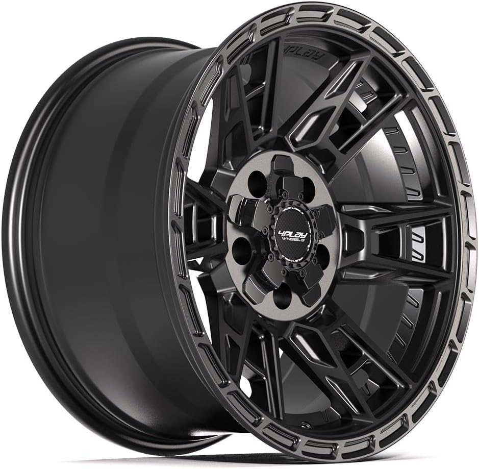 4PLAY Wheels 4PS20 17 Inch Rims and Tires Fit 5x127 & 5x139.7 17x9 Satin Black - TerraMax RT 33x12.50/17 (Set of 4)