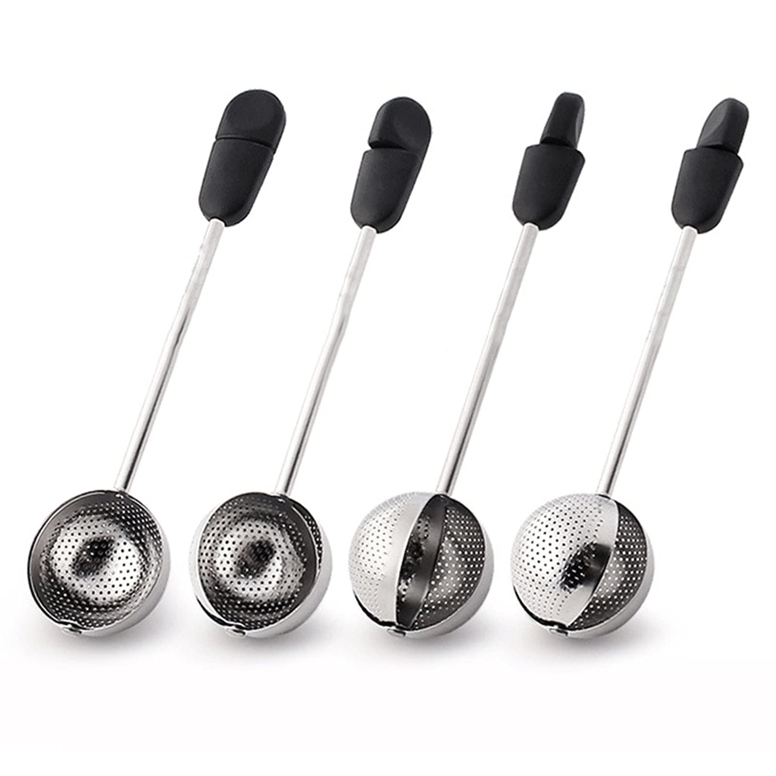 Infuseur à thé en acier inoxydable - Portable - Maille fine - Poignée de 14 cm - Rotation à 360 degrés - Noir