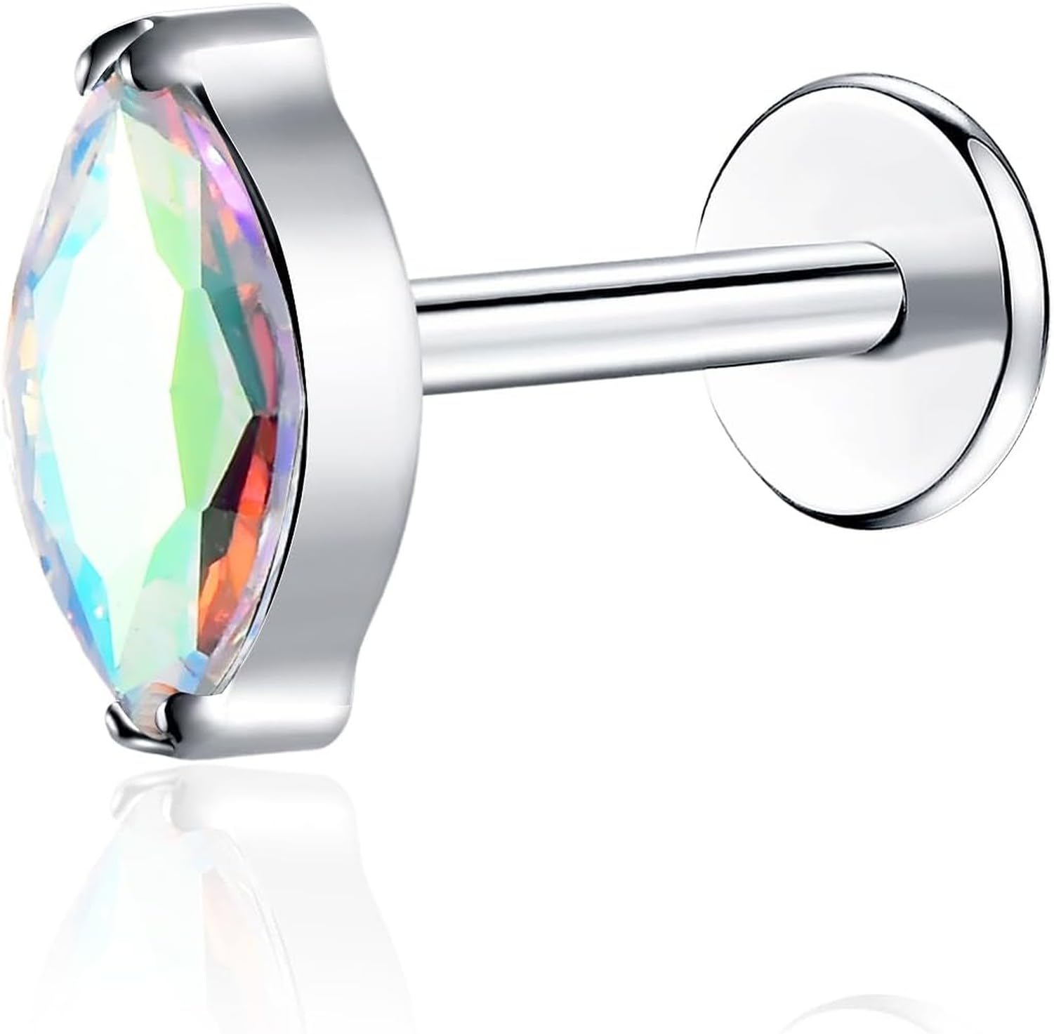 XIUNYIE 1pcs G23 Titanium Threadless Labret Stud Push-In CZ Cluster Earring for Tragus Helix Conch Lobe Rook Cartilage Piercing Jewelry, eye-AB