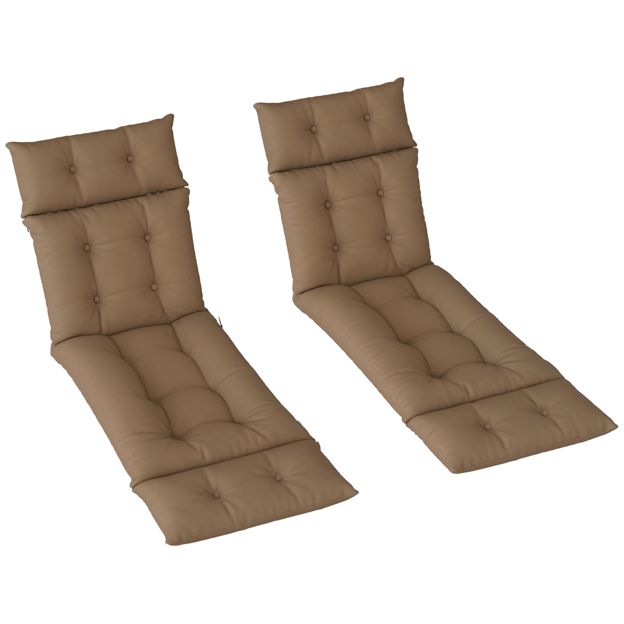 Outsunny Sun Lounger Cushions Only, 190 x 56 x 10 cm Garden Lounge Chair Cushions Set of 2, UPF20+ 220gsm Fabric, Thick Sunbed Replacement Pads with 6 Ties, Khaki