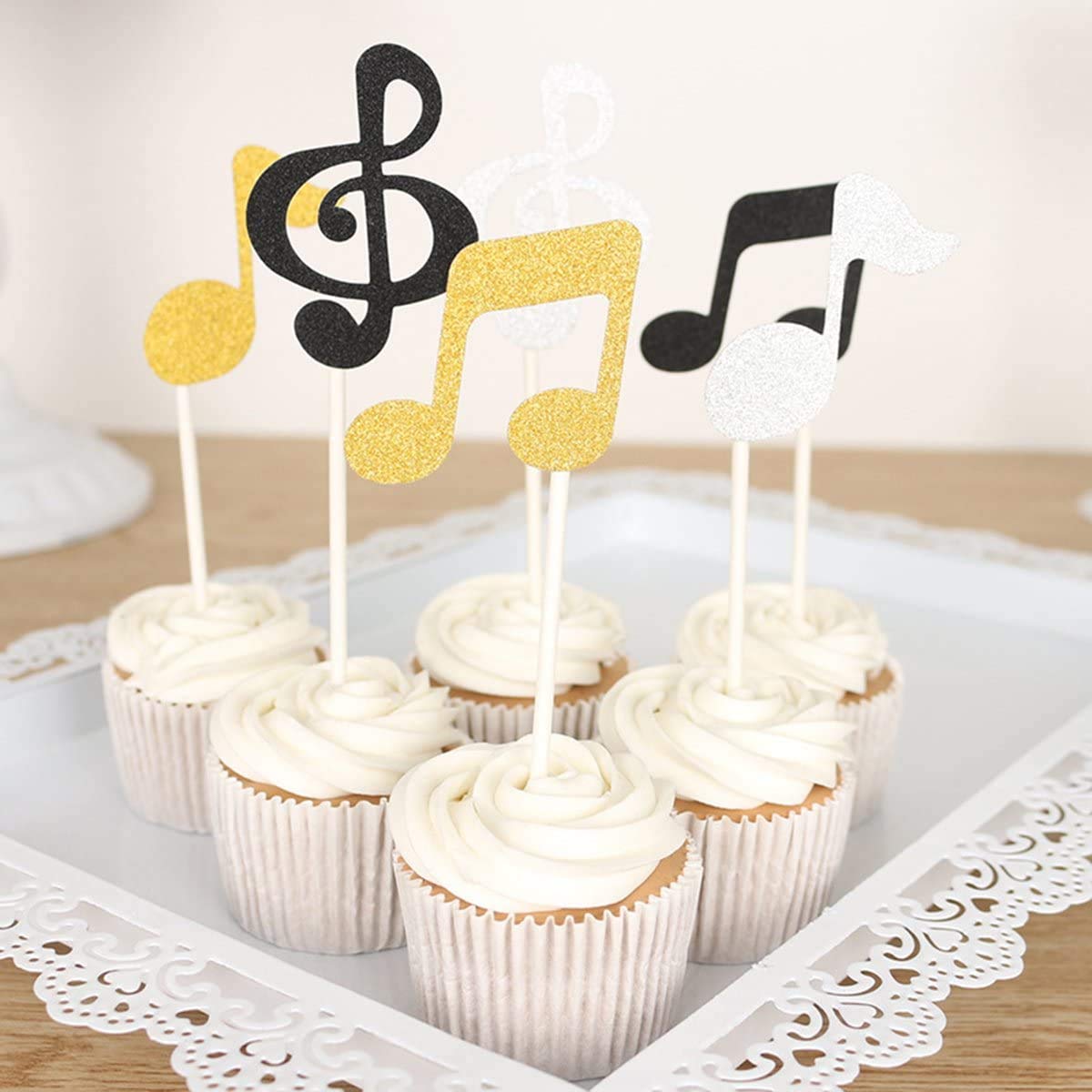 36 Stück Glitzernde Cupcake-Topper Mit Musiknoten – Perfekt Für Geburtstag, Hochzeit & Babyparty