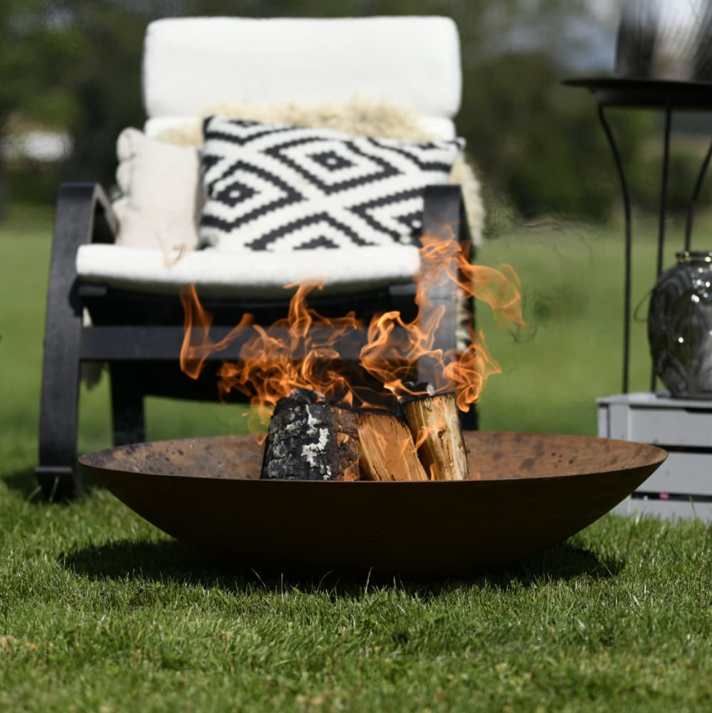 Czaja Feuerschalen Feuerschale Trier Ø 80 cm in Rostoptik mit Edelstahl Ständer für Garten und Terrasse
