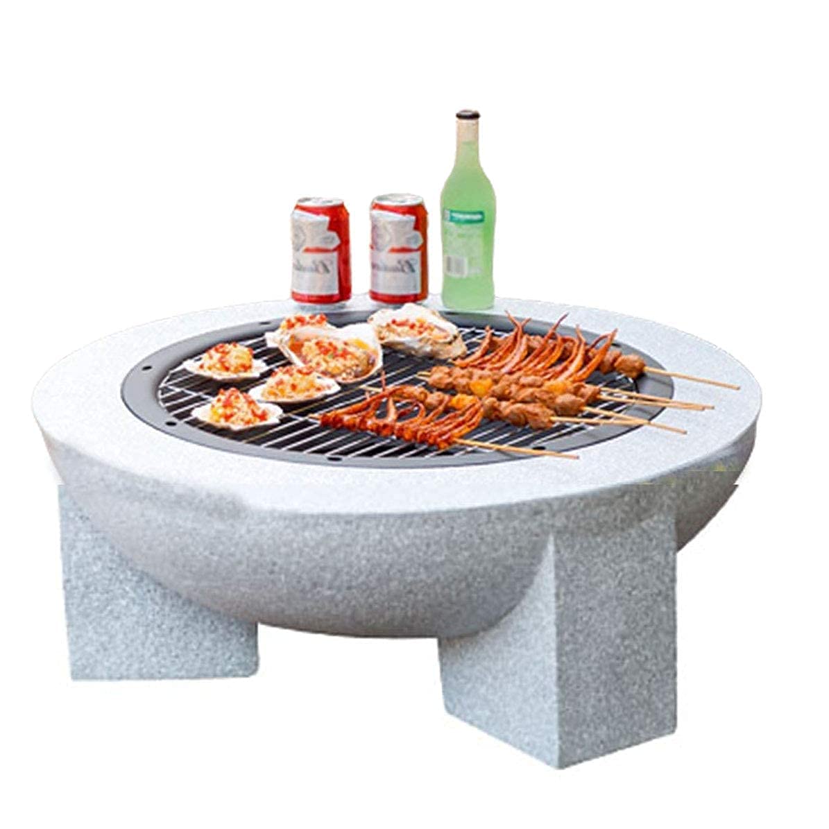 Braciere Terrazzo Braciere Da Giardino ML-Design Con Base Ceramica - 54x54cm Acciaio Nero - Attizzatoio Incluso Fuoco Da Esterno