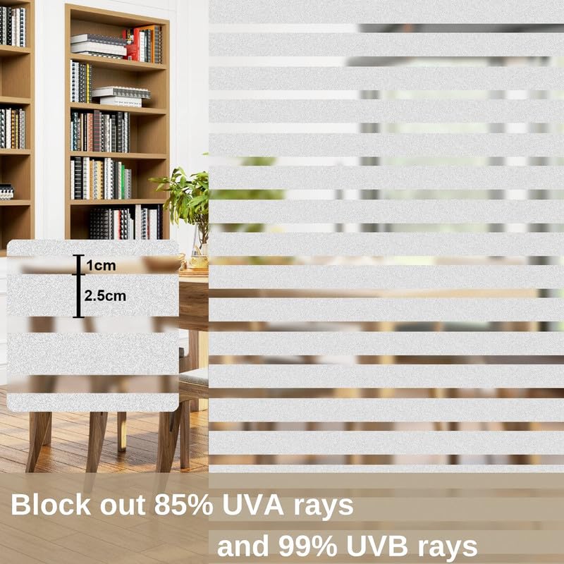 Image of Window Glass Film for Privacy, Self Adhesive Window Sticker, Sun Blocking Sticker Frosted Glass Film for Windows, bathrooms, Office Cabins, Living Rooms - Frosted Striped, 12 X 96 Inchs