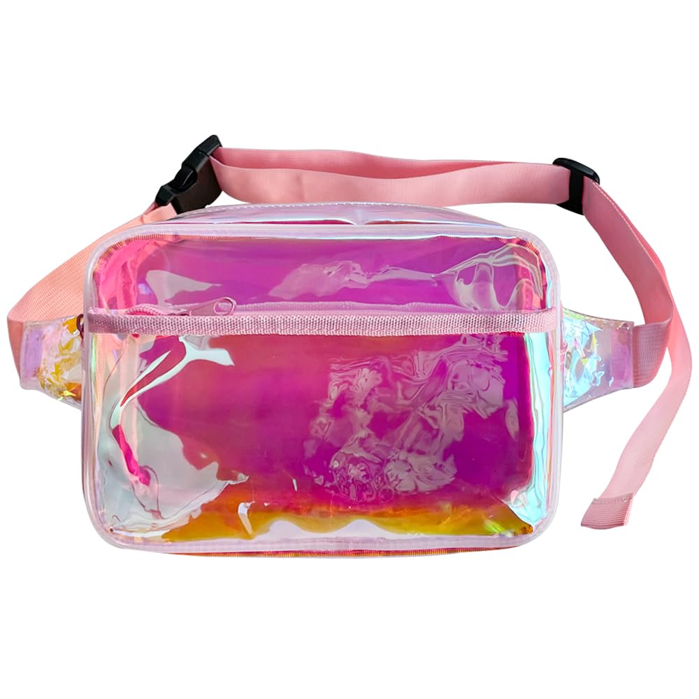 Holographic Waist bag with Adjustable Strap,Iridescent Waterproof Outdoor Sports Bag,Clear Fanny Pack for Women and Men