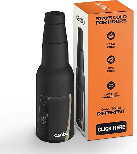 Miniatura 12 de Asobu Frosty Beer Holder, enfriador de latas y botellas de cerveza de acero inoxidable de doble pared con aislamiento al vacío y destapador de Negro