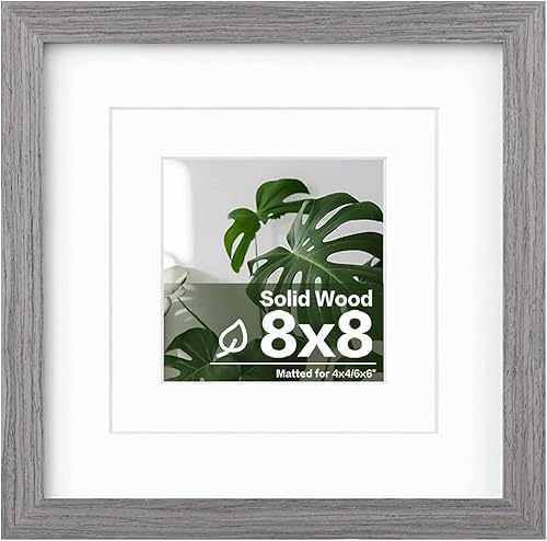 Egofine Portarretratos de 8 x 8 pulgadas hecho de madera maciza con plexiglás, fotos de 4 x 46 x 6 con paspartú u 8 x 8 sin paspartú para montaje en