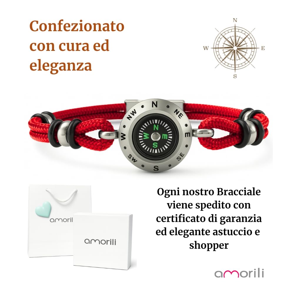 Bracciale Uomo Bussola Rosa dei Venti in Acciaio Inox e Corda | Stile Nautico Marinaro | Accessorio Elegante e Sportivo | Idea Regalo per Amanti del Mare