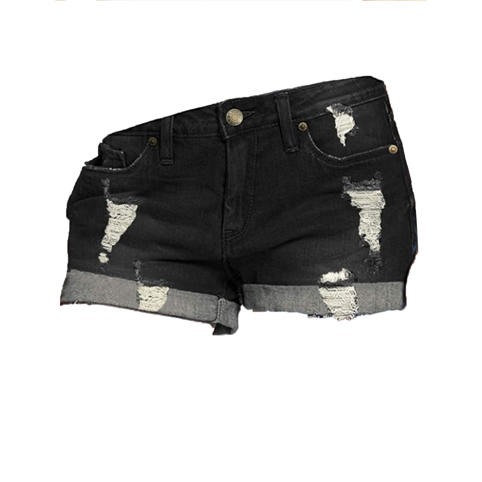 JEKE-DG Women's Ripped Denim Shorts Casual Mid Waist Stretchy Denim Jean Shorts Mid Rise Distressed Jean Shorts (XX-Large,Black)