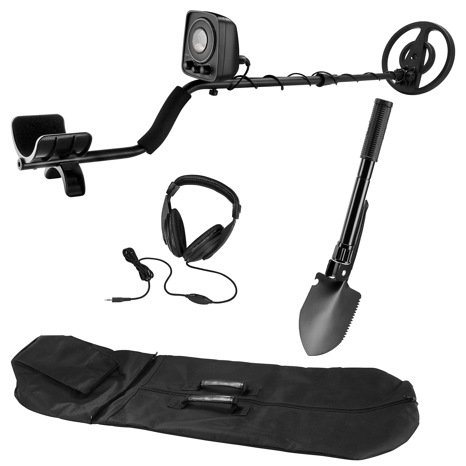Barska BE12746 Winbest Pro-200 Metal Detector Field Kit with LED Indicator, Headphone, Shovel, and Soft Case, Black