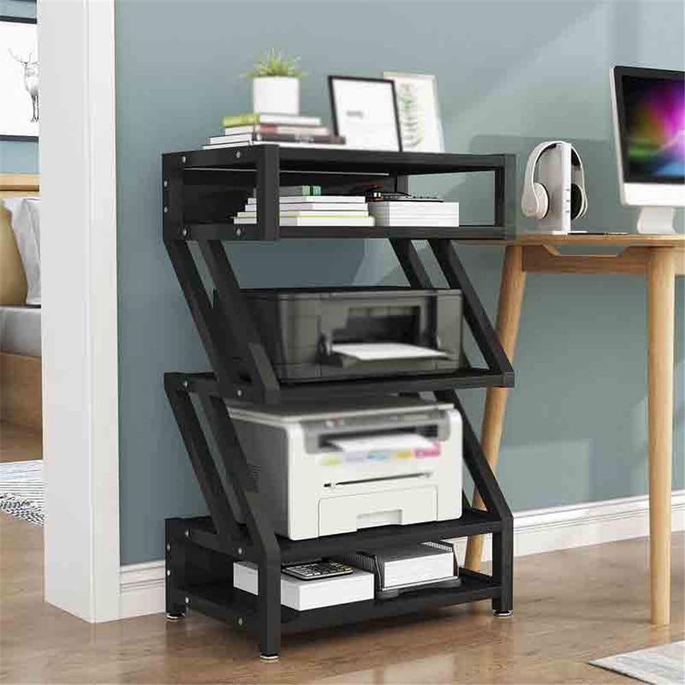 Soporte para impresora Estante de almacenamiento de oficina de diseño mínimo, gabinete de copia, soporte for impresora, estante de almacenamiento y techo de piso multicapa Mesa para impresora(Negro)