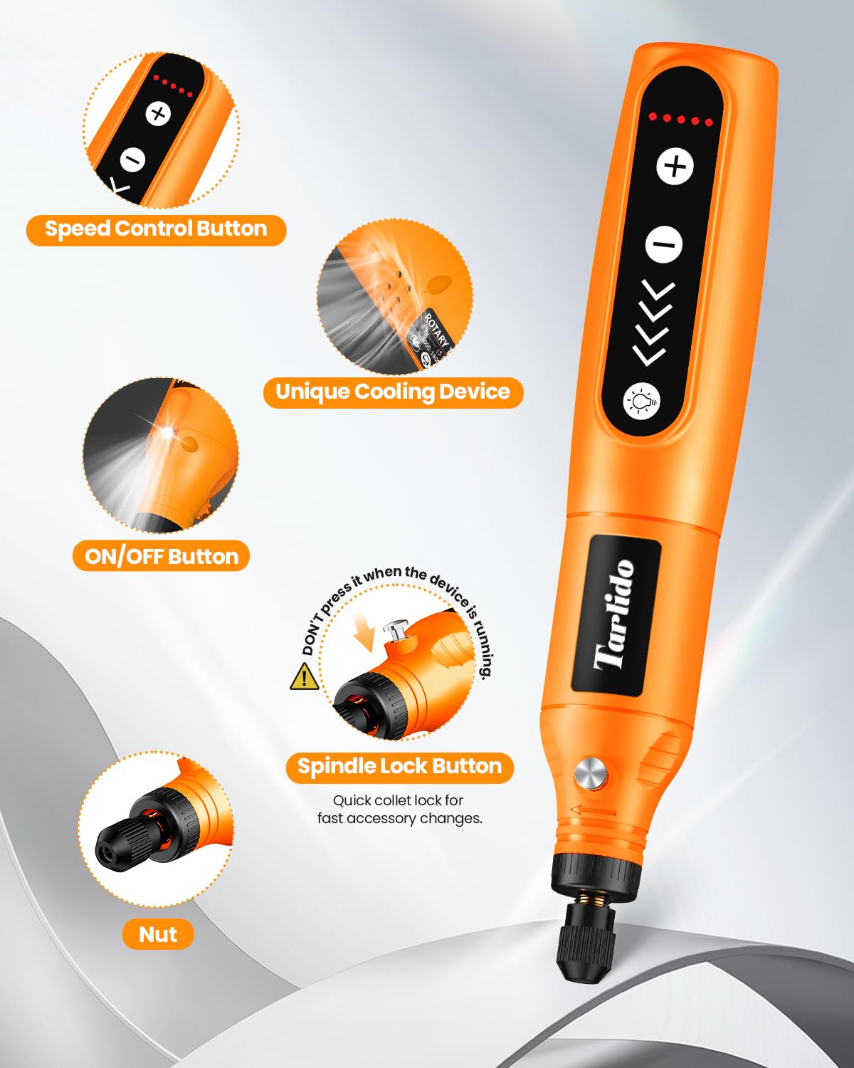 Tarlido Mini kit di utensili rotanti senza fili, 5 velocità e ricarica USB con 61 accessori, strumento rotante multiuso da 3,7 V per levigatura, lucidatura, foratura, incisione, incisione, artigianato