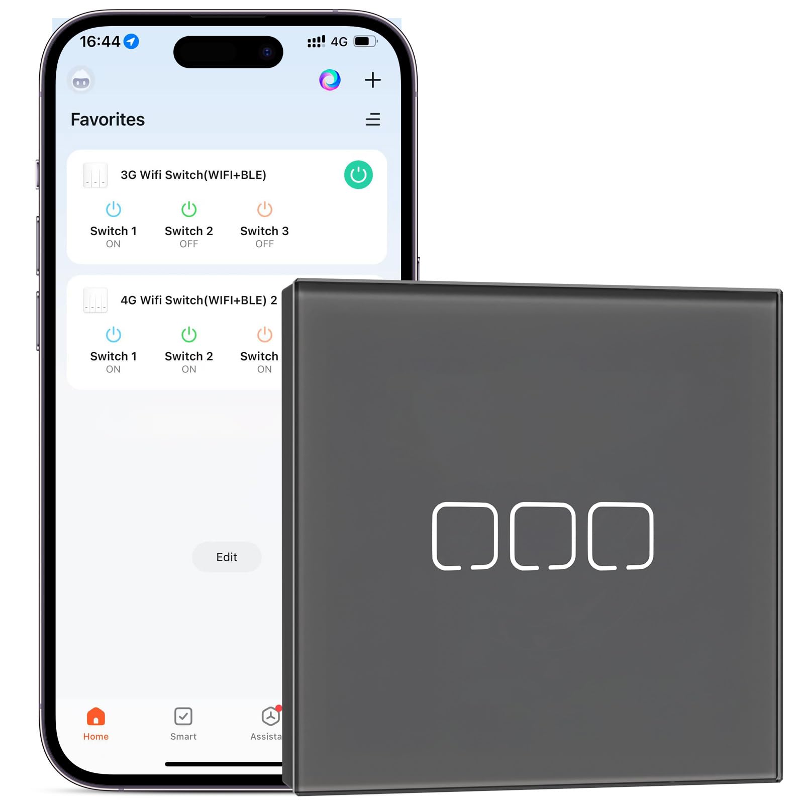 BSEEDLIFE Smart WiFi Light Switch,Intelligent Touch Wall Switch for Smart Home,Compatible with Alexa,Google Home(Via Tuya/Smart Life App),86 * 86mm 3 Gang,Grey(Neutral Wire Required)