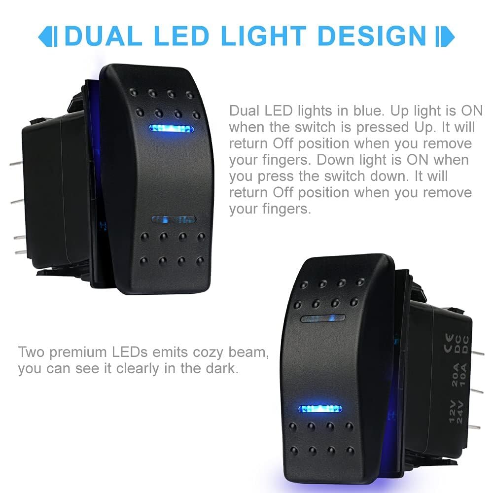 #US Waterproof Toggle On/Off/On 12V/20A 24V/10A 7Pin Blue LED