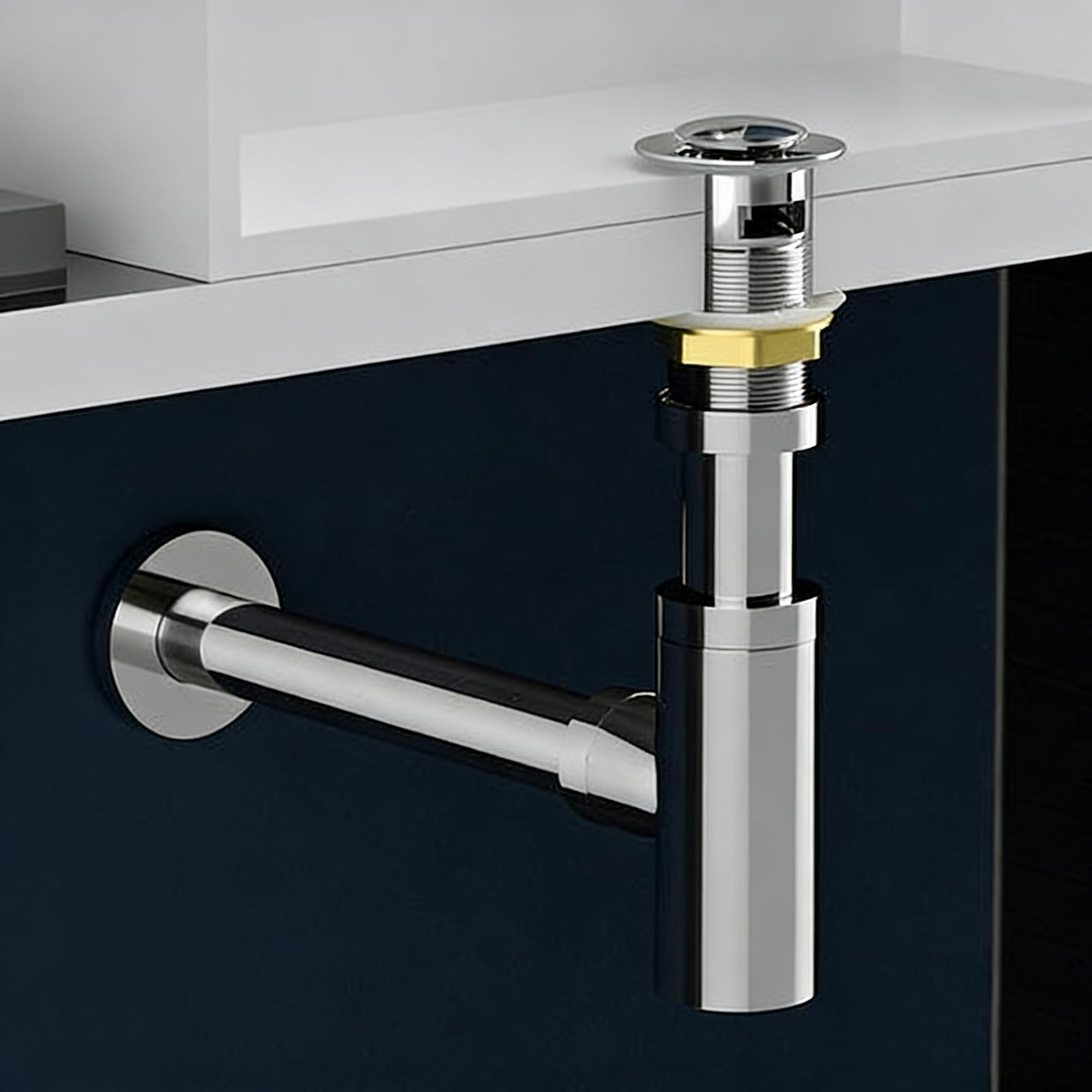 Siphon Waschbecken Bad mit Reinigungsöffnung,Ablauf Garnitur,Geruchsdichte,Höhenverstellbares Syphon Waschbecken für Küchenspülen