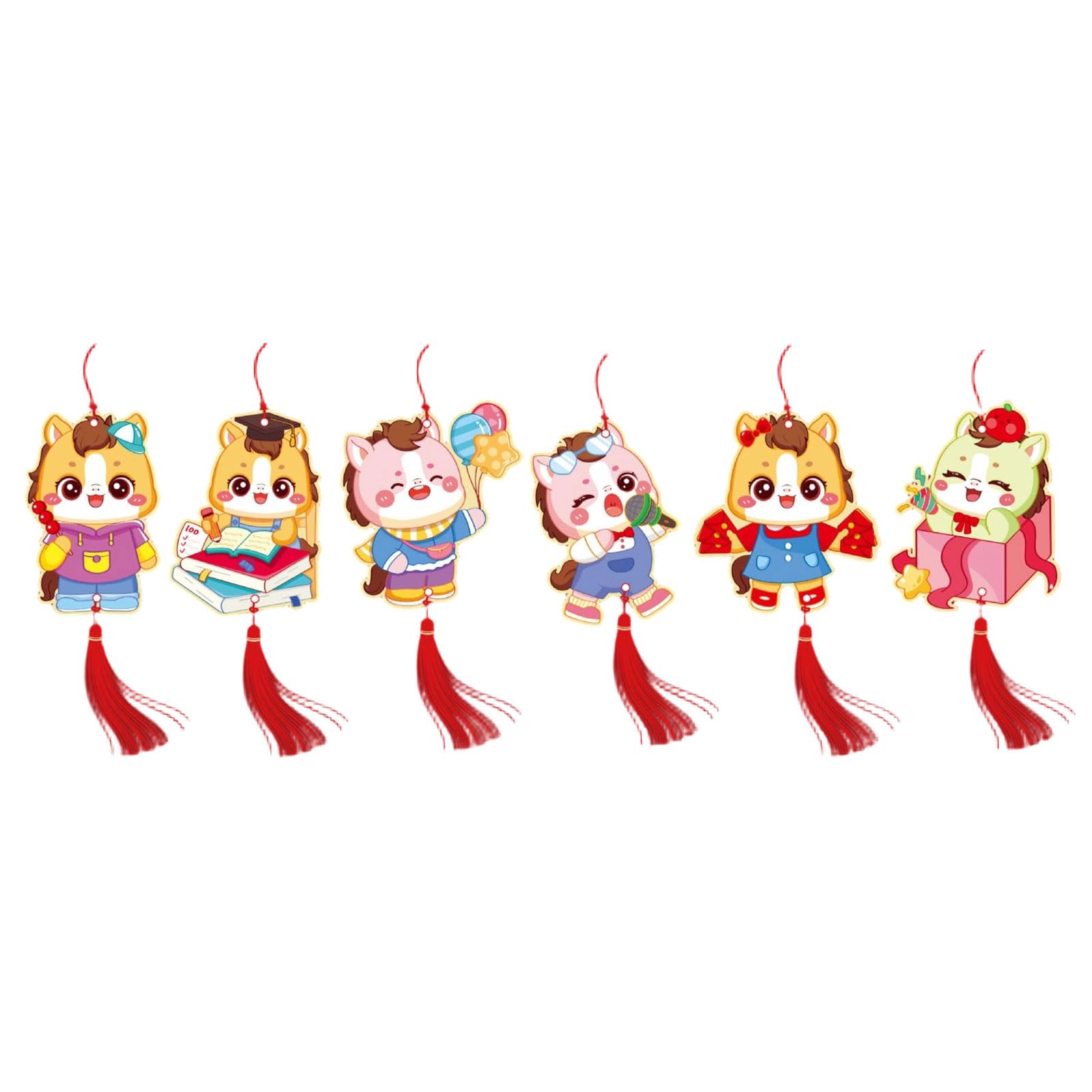 Kalttoy 6pcs Horse Theme Celebration Ornament with Gold Foil for Wall Hanging Decorations Festival Accessories Hanging Ornament