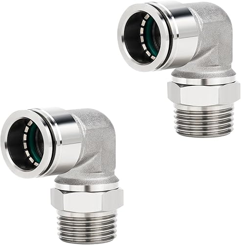 Vista 40 de 5 piezas neumáticas de acero inoxidable 304 codo macho de 1/4 pulgadas de tubo OD x 1/4 pulgadas NPT rosca empujar para conectar accesorios de aire