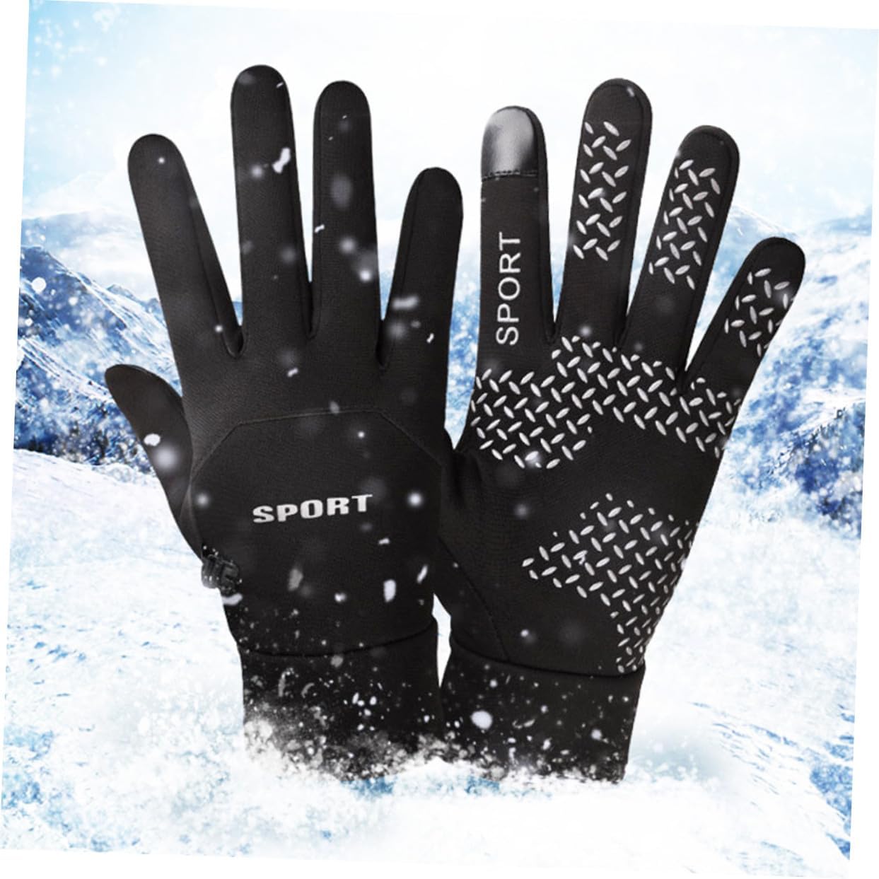 Winter Gloves Touch Screen Finger Gloves with Anti-Skid Palm Windproof Plush Interior for Outdoor Cycling Climbing Hiking Men Women Black