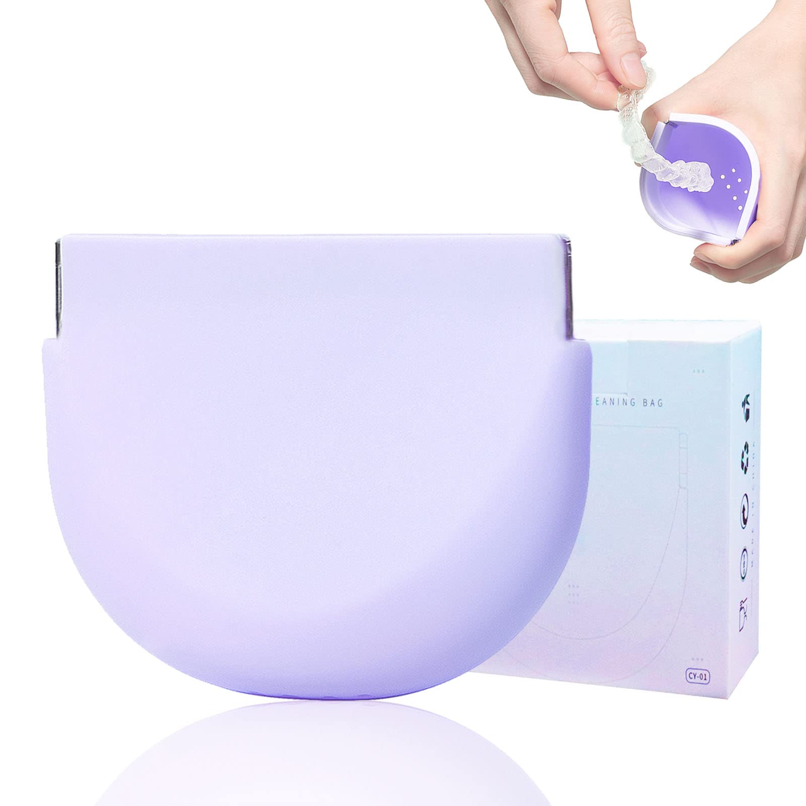 Cute Retainer Case Silicone with Lanyard Slim Holder Dental Thin Container for Girl Women Kids Men Travel Partial Denture Night Mouth Guard Aligner Case Purple