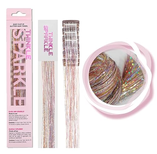 Miniatura 6 de Juego de 6 piezas de oropel con clip, 19.6 pulgadas, resistentes al calor, con brillantina, mechones de cabello de hada, regalo de festival, fiesta,