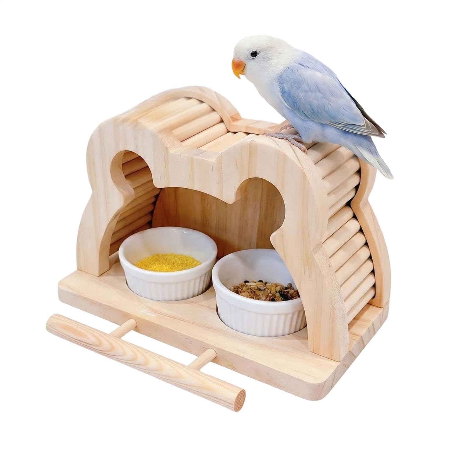 Perchoirs à oiseaux pour cage avec gamelle céramique et perchoirs en bois suspendus