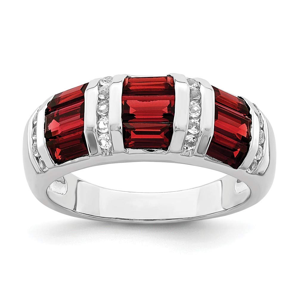 925 Sterling Silver Baguette Red Garnet White Topaz Band Ring Gemstone Fine Jewelry For Women Gifts For Her