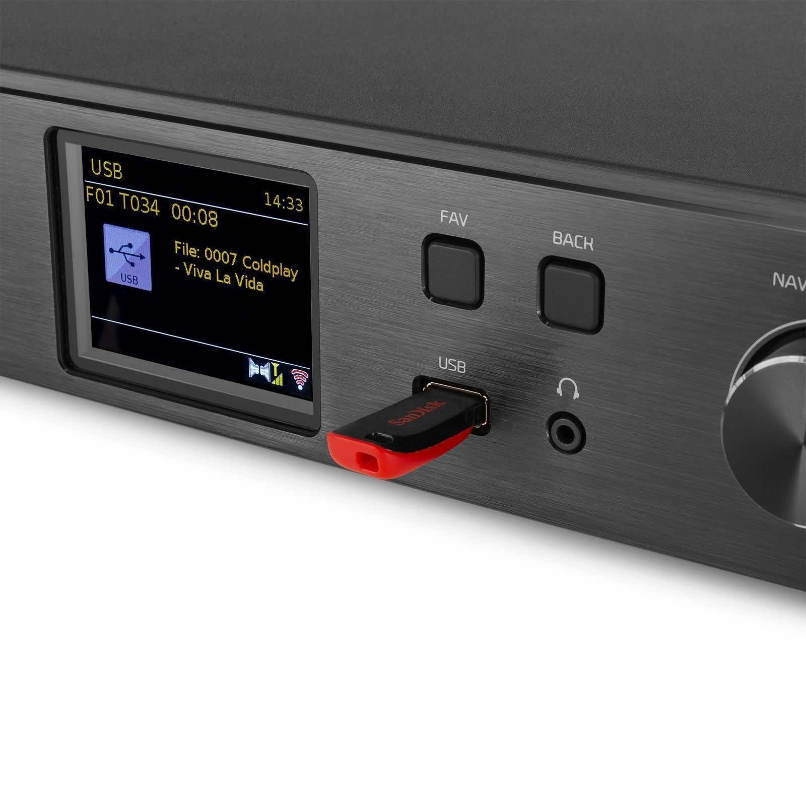 Audizio Brescia Amplificateur Hi-FI avec Radio Internet 120W - Noir, Radio Dab+/FM, Bluetooth 5.0, CD, MP3, USB, Entrée/Sortie RCA, 2 Sorties HP, Idéal pour Écouter Vos Musiques à la Maison
