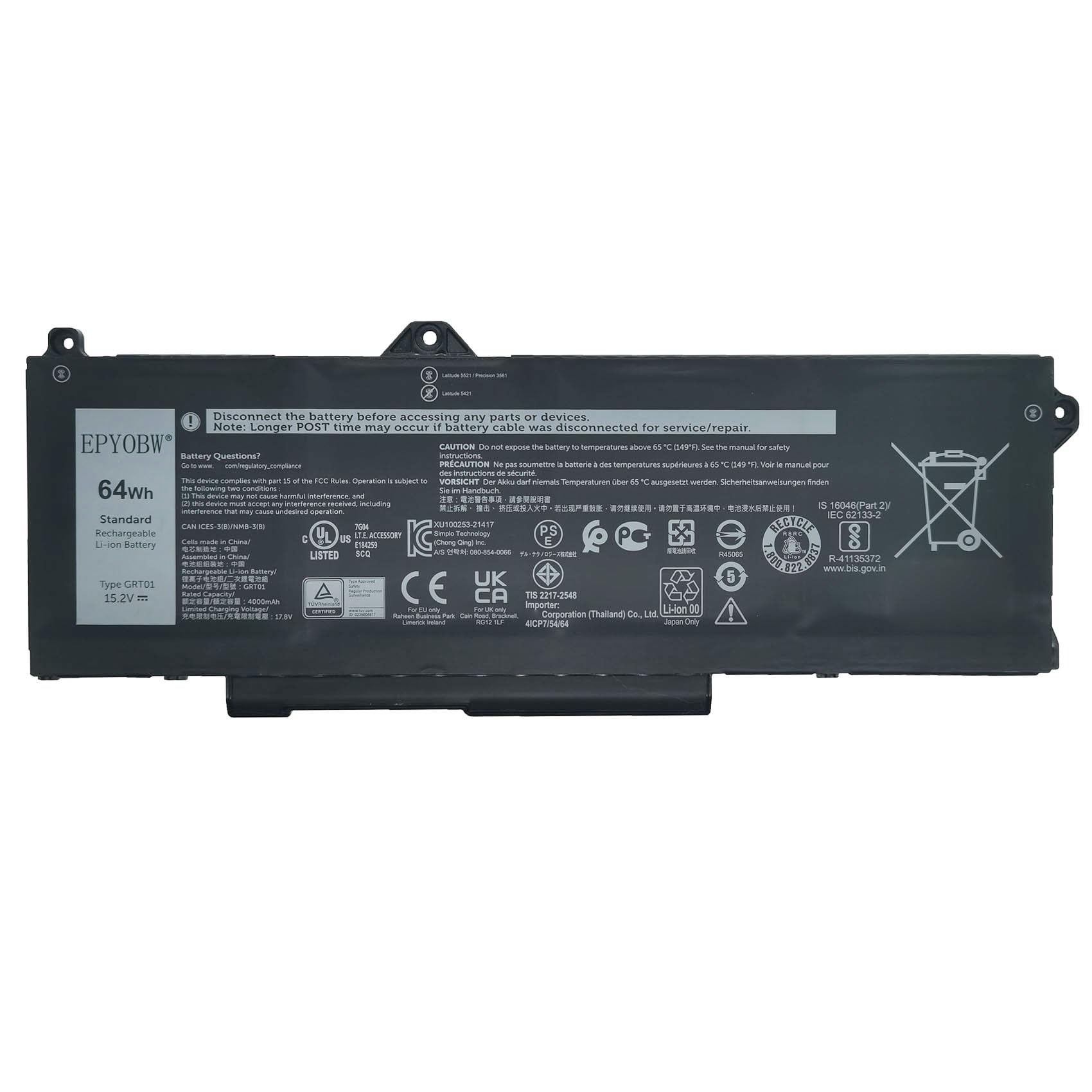 Amazon.com: EPYOBW GRT01 Laptop Battery 64Wh 4000mAh 15.2V