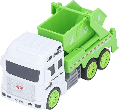 Camión de basura de juguete, juguete de camión de reciclaje verde, vehículo de saneamiento inercial de material plástico deslizante real para