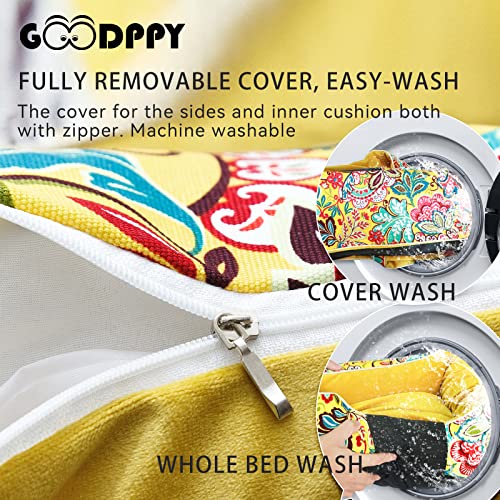 Goodppy Washable Removable Dog Bed For Small Dogs/Cats, Rectangular Floral Print Canvas Puppy Bed With Durable Sides For Small Animals, S #TOP2