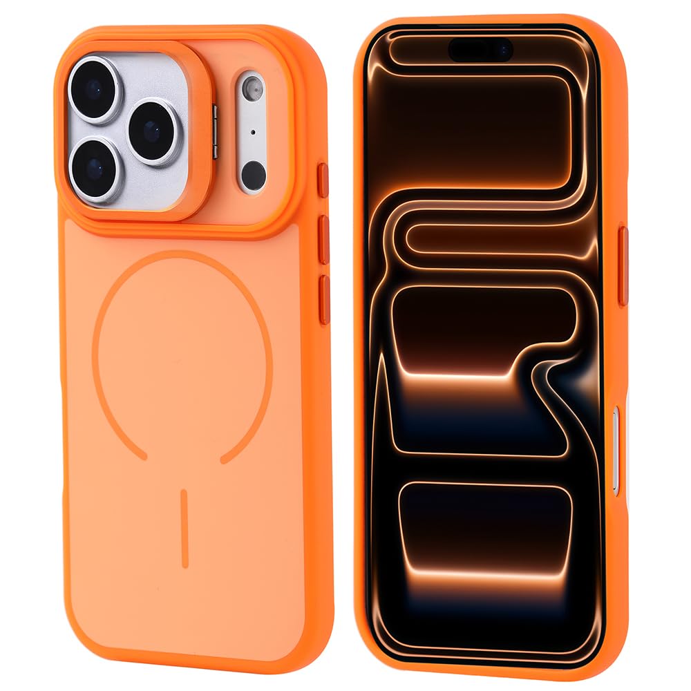 Zore Apple ile uyumlu iPhone 17 Pro Max Kılıf M-safe Şarj Özellikli Kamera Standlı Zore Notron Kapak Turuncu