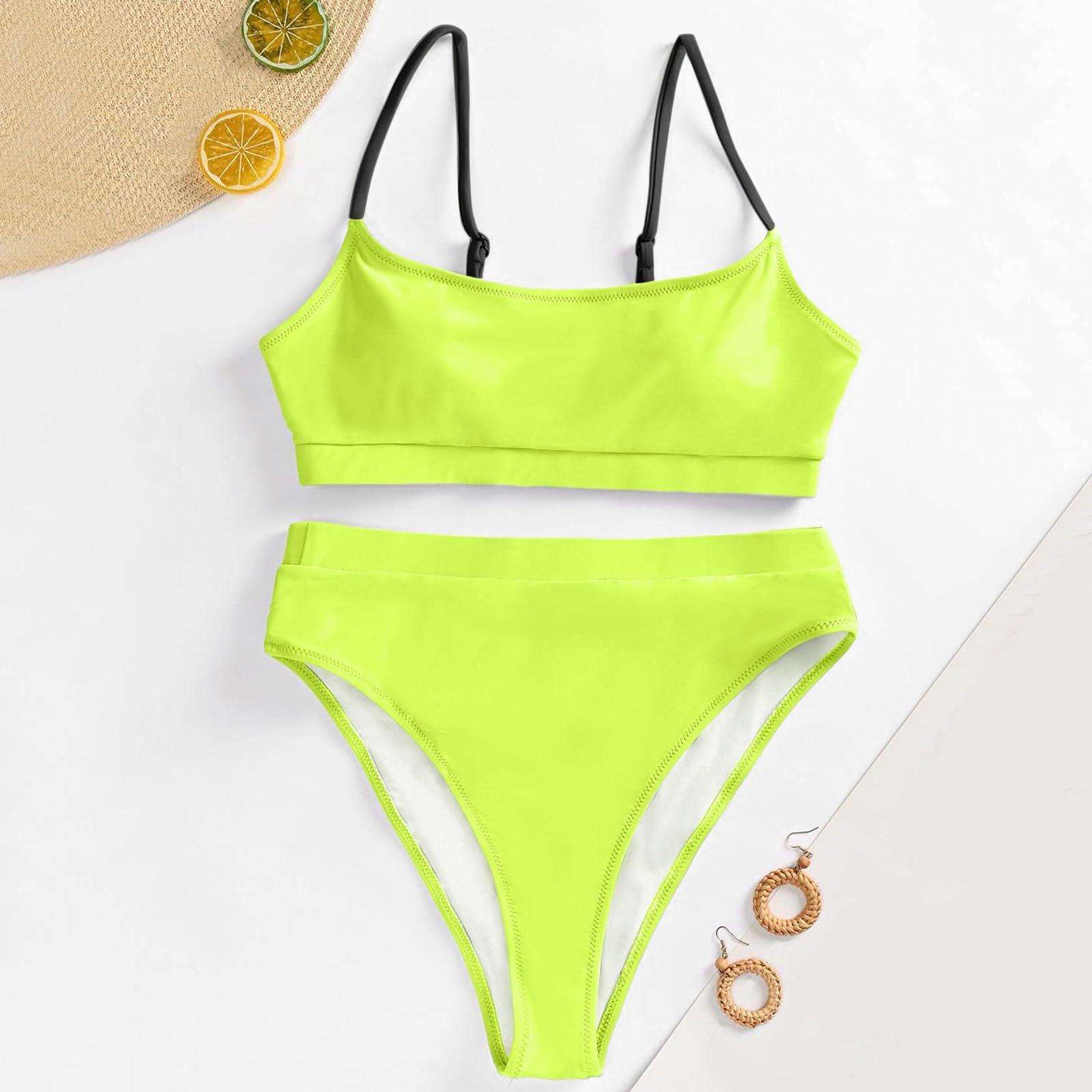 Damski Zestaw Bikini Z Halternetem I Dołem Od Push Up Góra Dwuczęściowy Strój Kąpielowy, Czarny, XL