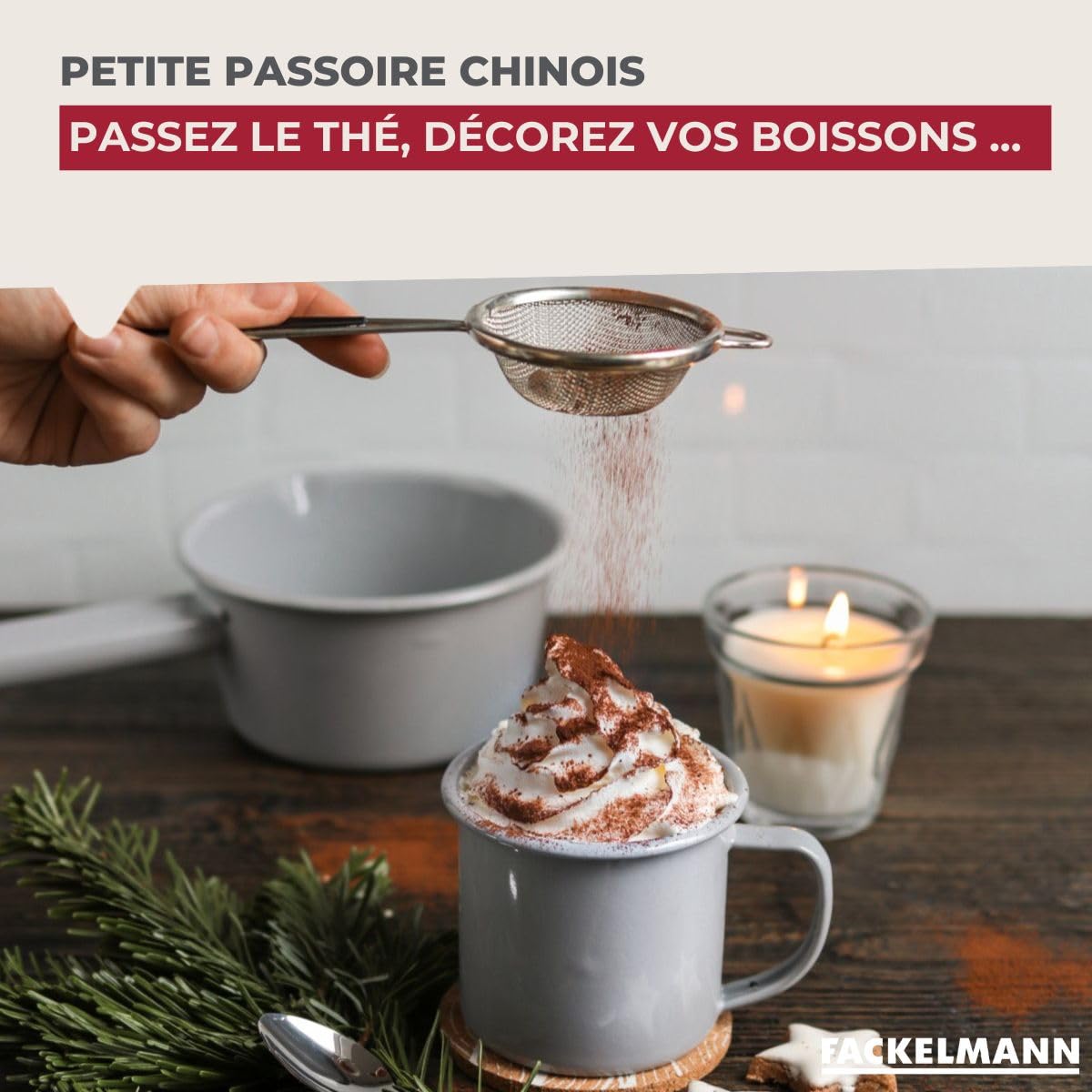 Fackelmann Petite passoire Chinois Tamis de Cuisine Acier Inoxydable Noir 7 cm