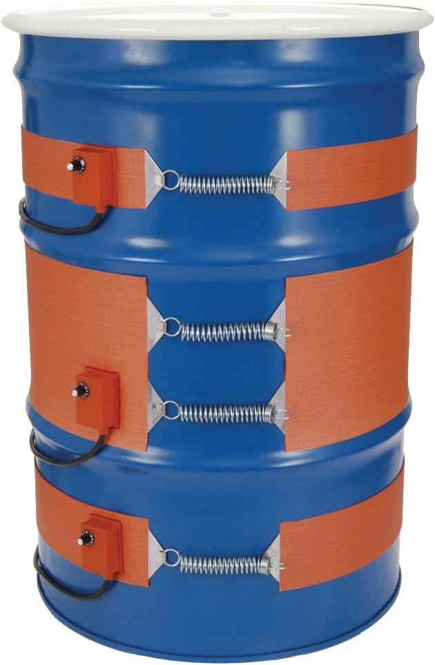 Tempco DHR00055 Silicone Rubber Metal Drum Heater, 55 gal, 4" Wide, 1500W, 240V, Adjust T-Stat Range, 50/425 Degree F