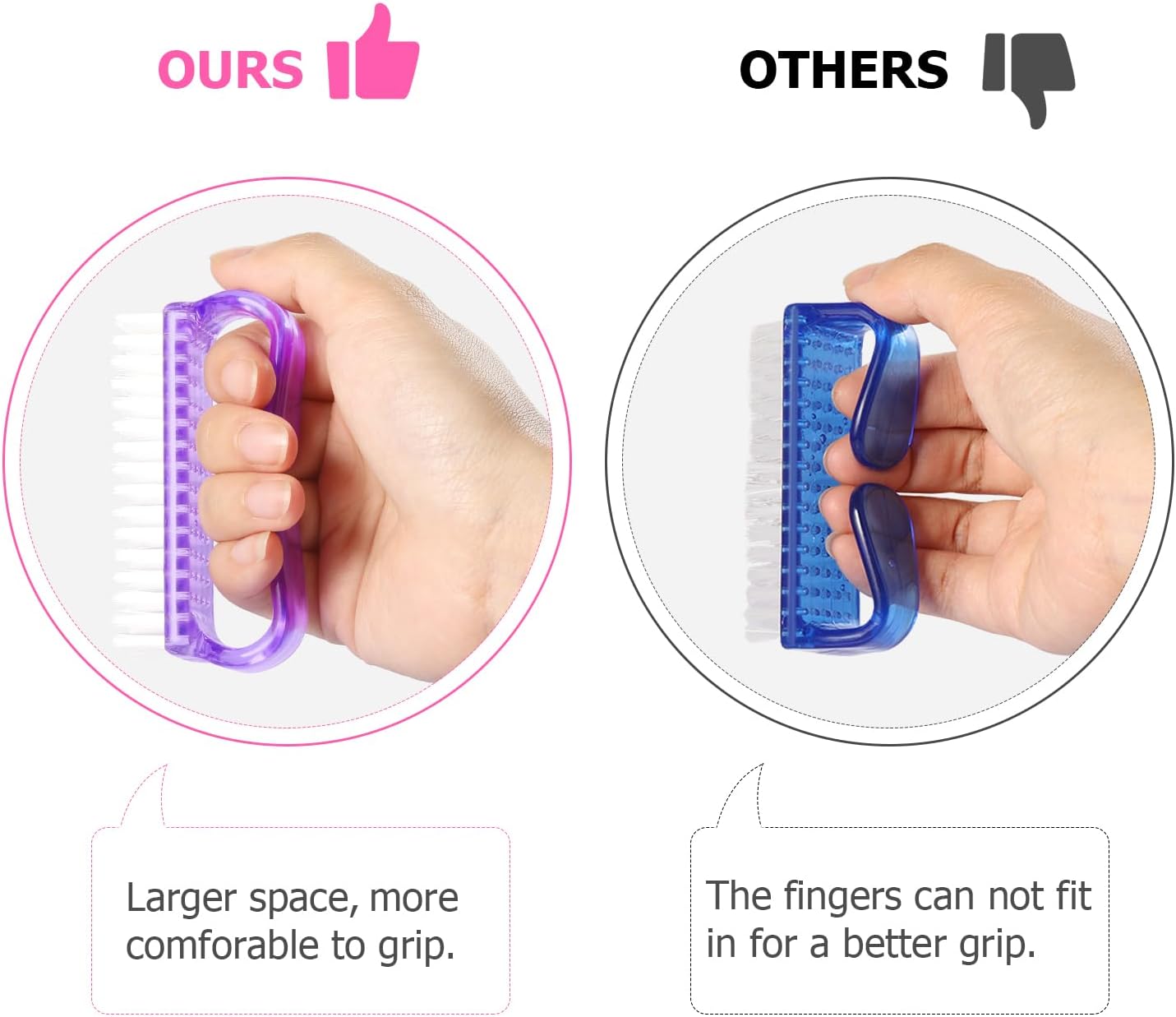 Larbois Handle Grip Nail Brush, Hand Fingernail Brush Cleaner Scrubbing Kit Pedicure for Toes and Nails Men Women (4 Pack) image 3