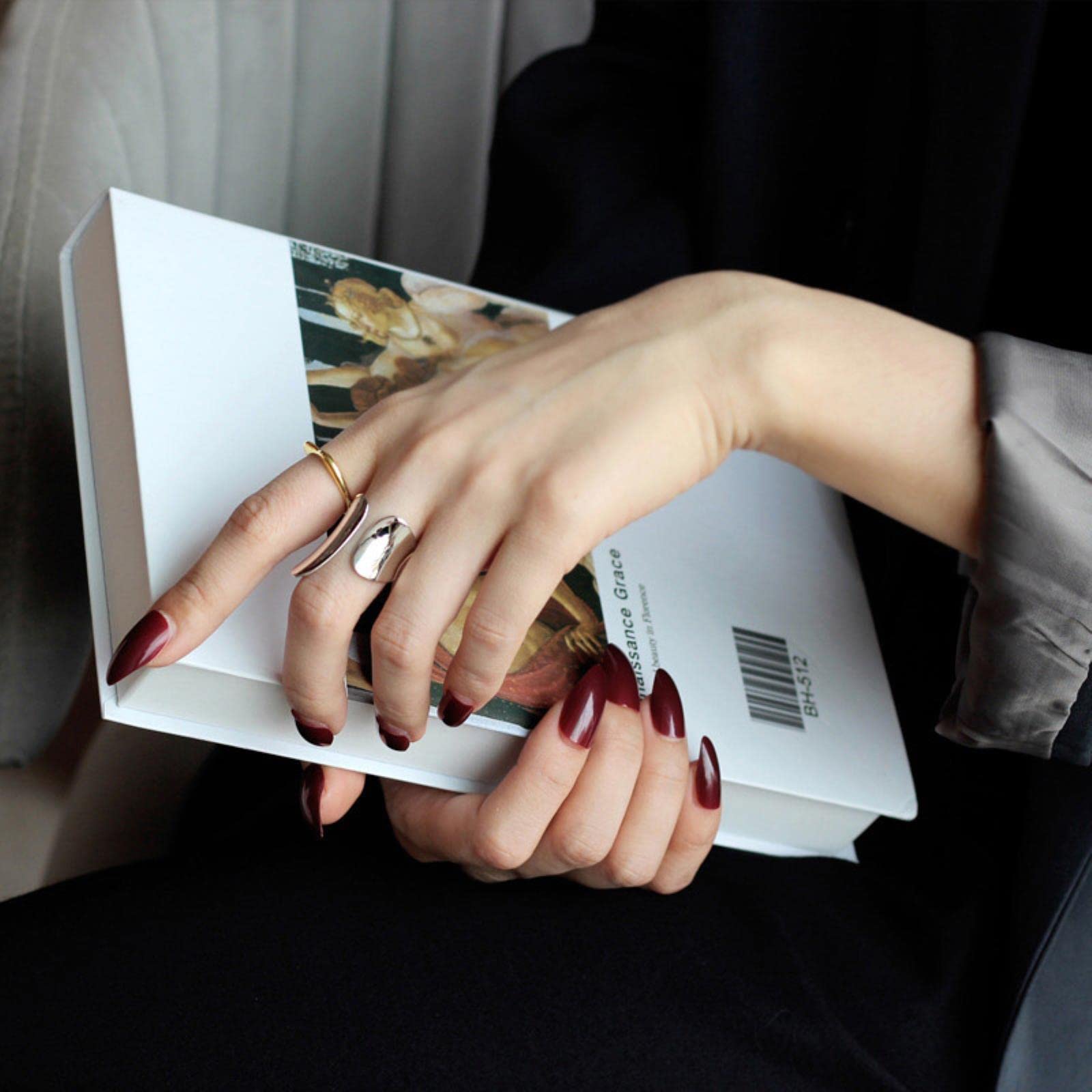 Anillo De Apertura De Superficie Lisa Hipérbole De Moda De Plata De Ley 925 Auténtica para Mujer, Joyería Fina para Fiesta De Boda