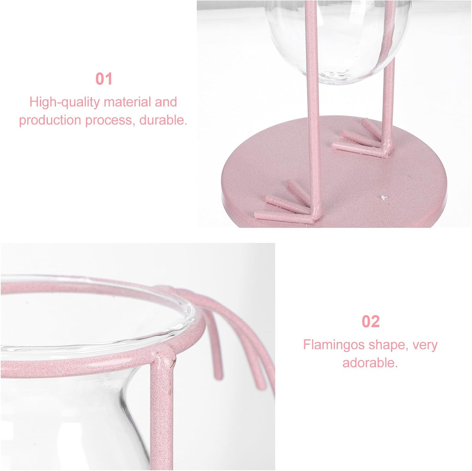 Flamingos Shaped Hydroponic Vase with Glass and Iron Pink image 5