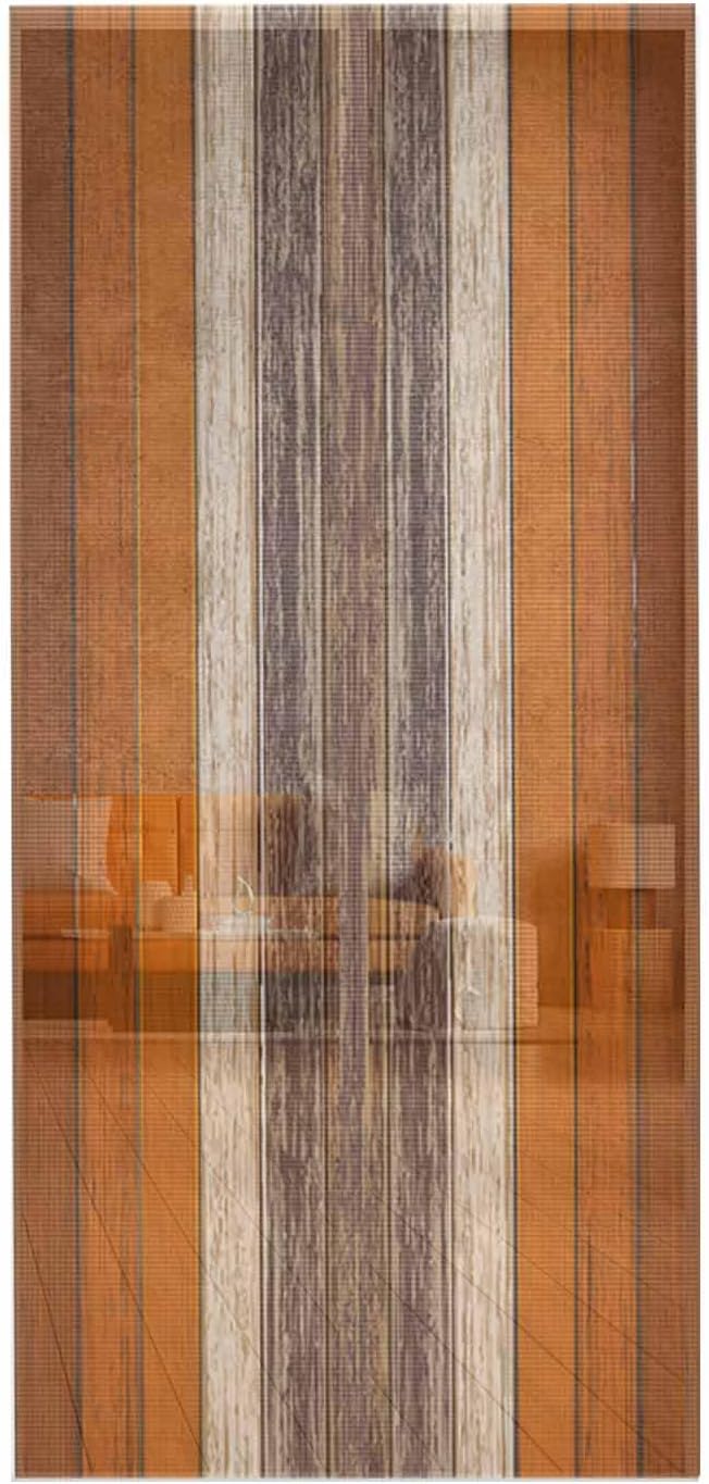 Amber Orange Brown Wood Magnetic Screen Door, Modern Vintage Wooden Hands Free Screen Mesh Size 38" x 83", Reinforce Heavy Duty Mesh Screen Doors for Patio/Front/Sliding Door