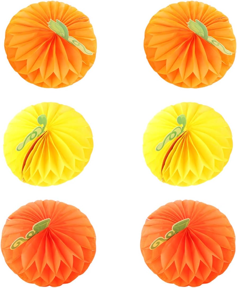 6Pcs Foldable Pumpkin Honeycomb Decorations 7.87 Inch Paper Lanterns for Halloween Party Indoor Outdoor Hanging Festive Pumpkin Honeycomb Centerpieces