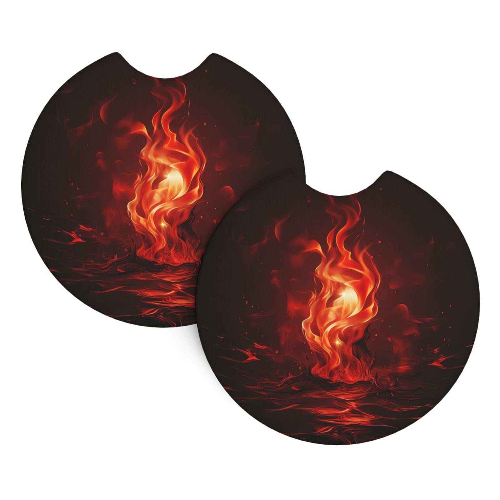2PCS Car Coaster for Cup Holders Universal Auto Cup Mat Red Flame Cup Coaster Pad 2.7" Waterproof Neoprene Non-Slip Cup Holder Coasters Car Interior Accessories for Women Men
